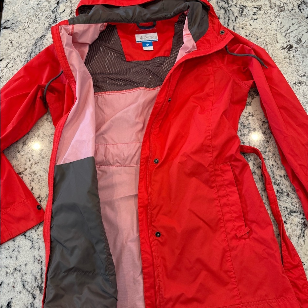 Columbia Omni-Shield Belted Hooded Rain Jacket Red Large - Picture 5 of 11